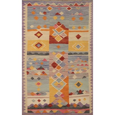 Hand Woven Oriental 100% Wool Carpet Southwestern Tribal Multi-Colored Kilim Area Rug - 4' 11'' X 3' 1''