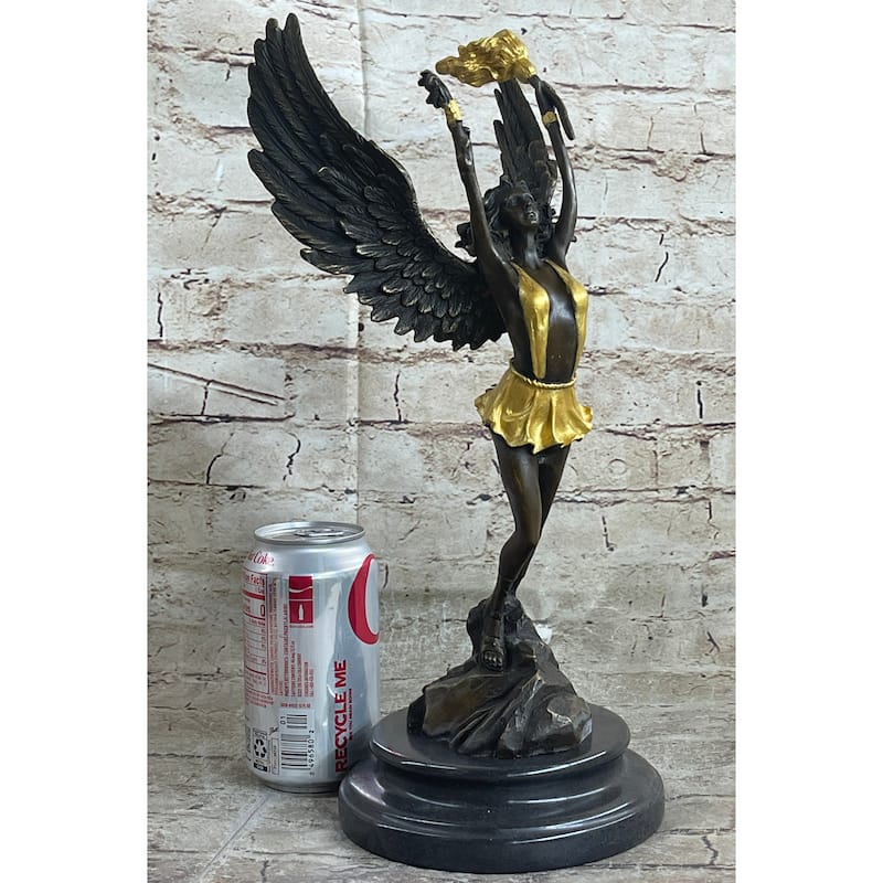 Angel Goddess Holding Victory Torch Hot Cast Bronze Sculpture Statue Art Deco By Moreau