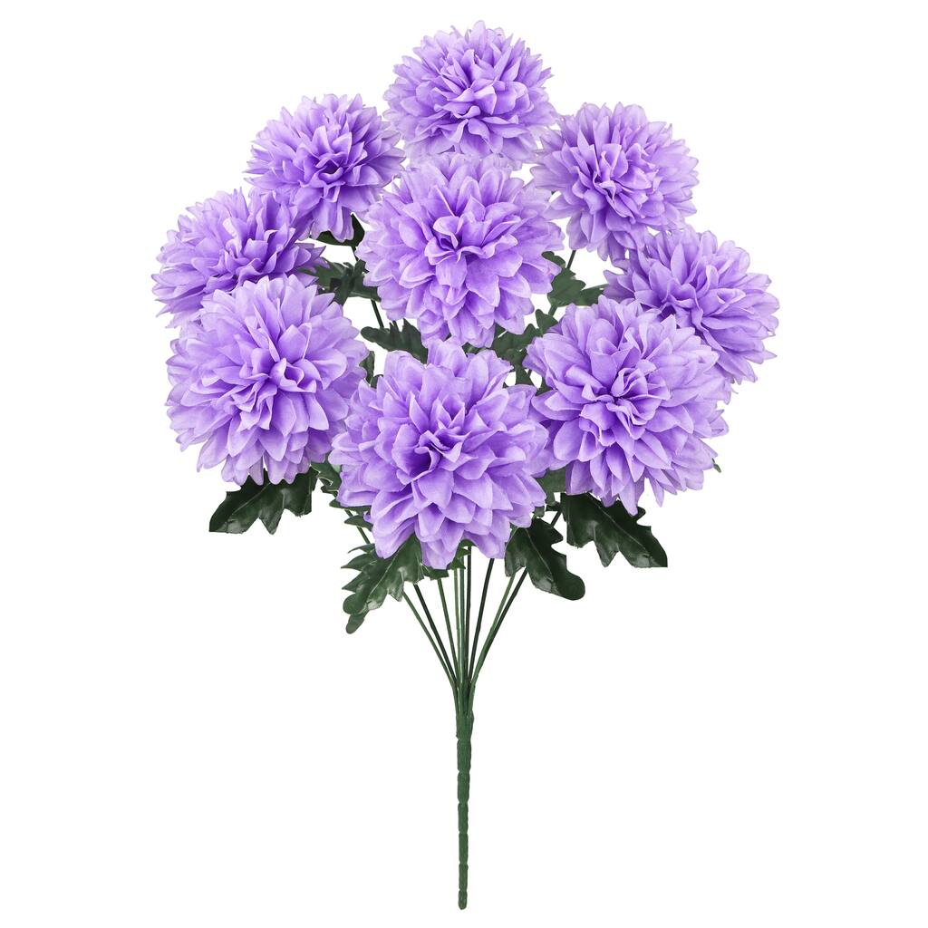 Set of 2 Lavender Artificial Ball Mum Pom Pom Flower Stem Bush Bouquet 22in - 22" L x 10" W x 10" DP