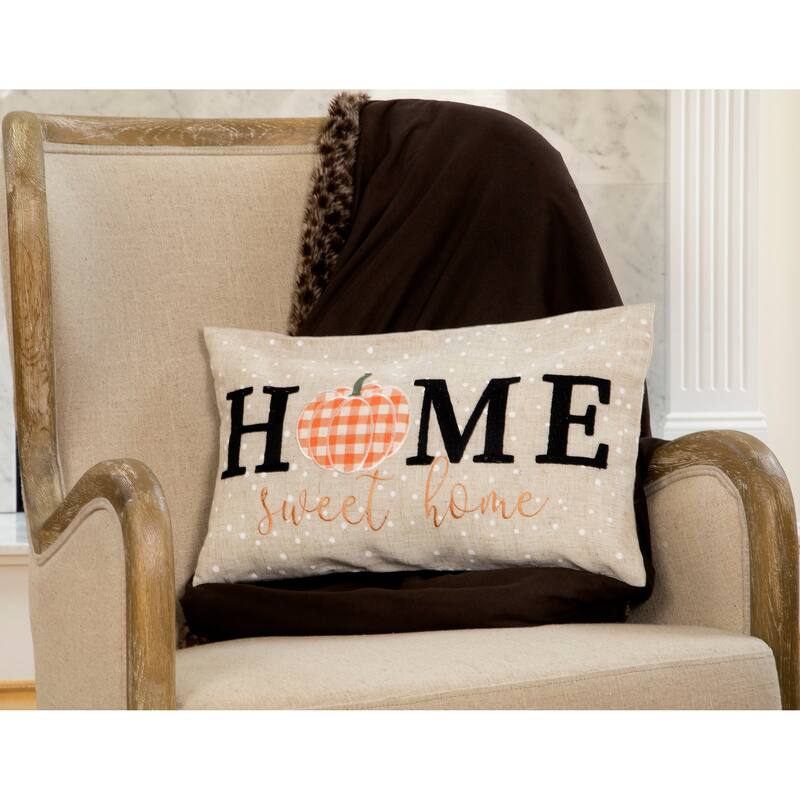 Home Sweet Home Pumpkin Applique And Embroidered Harvest Pillow 12 by 20 Inch