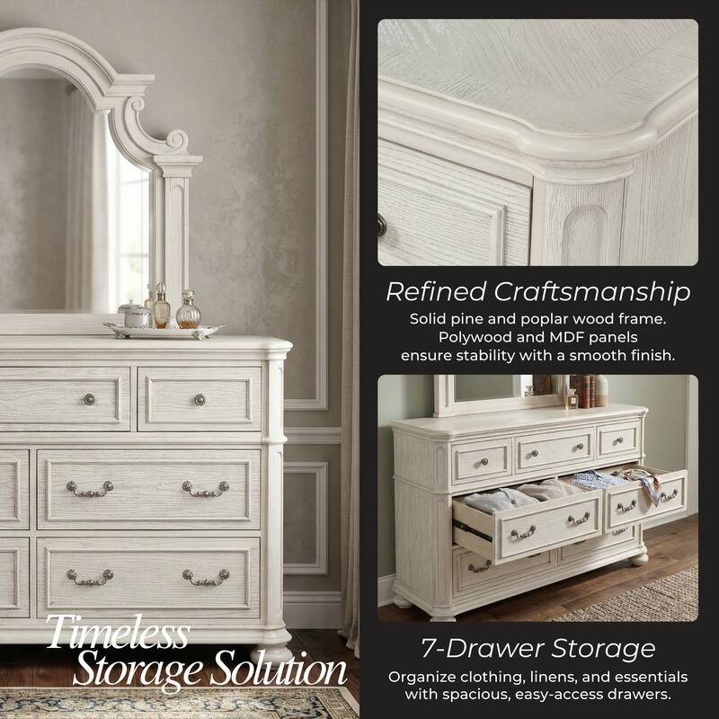 Roundhill Furniture Nelson French Traditional 4-Piece Bedroom Set, Antique White