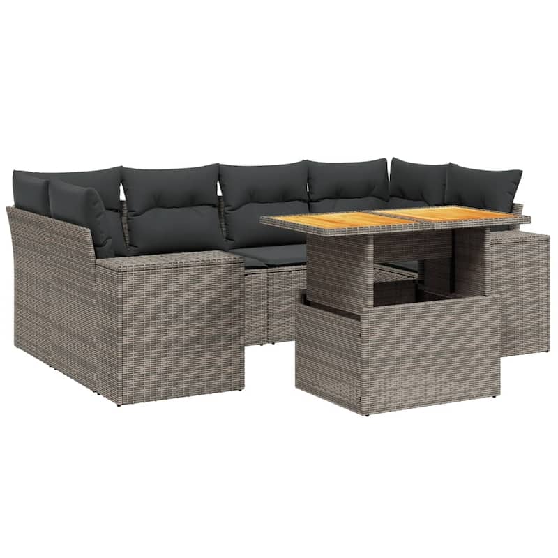 vidaXL Patio Sofa Set with Cushions Modular Lounge Sofas 7 Piece Poly Rattan - 21.7 x 39.4 x 28.7
