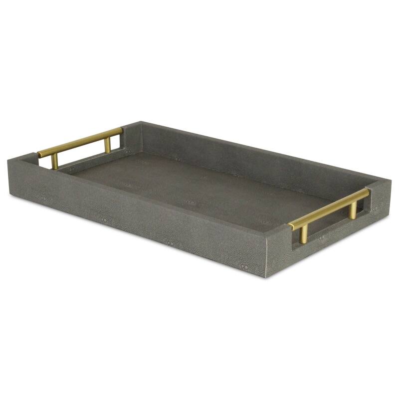 HomeRoots 16" Gray Wood Faux Shagreen Serving Tray With Handles