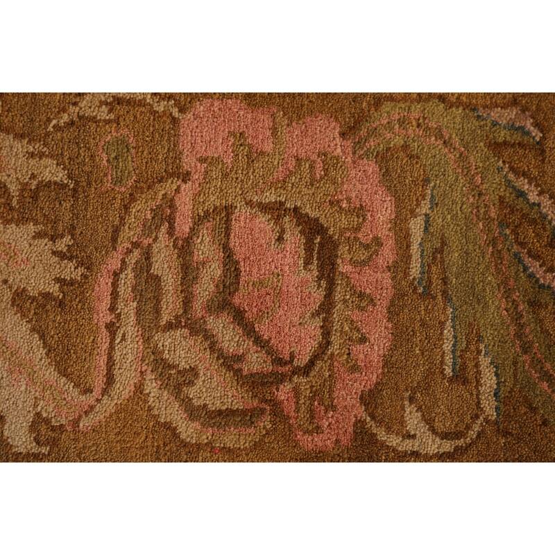 Burgundy Floral Agra Indian Area Rug Handmade Wool Carpet - 7'11"x 9'11"