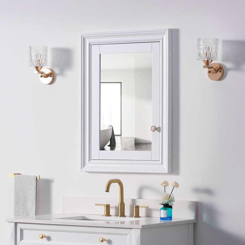32''H Recessed Mount Solid Wood Framed Medicine Cabinet With Mirror and Shelves