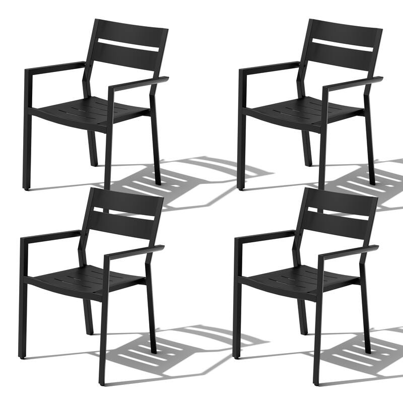 VredHom Outdoor Patio Dining Chairs Aluminum Stackable Armchair - Black-4PC