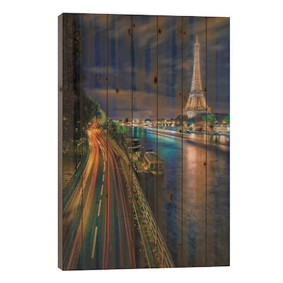 Paris Night Lights Print On Wood by Rose Palmisano - Multi-Color