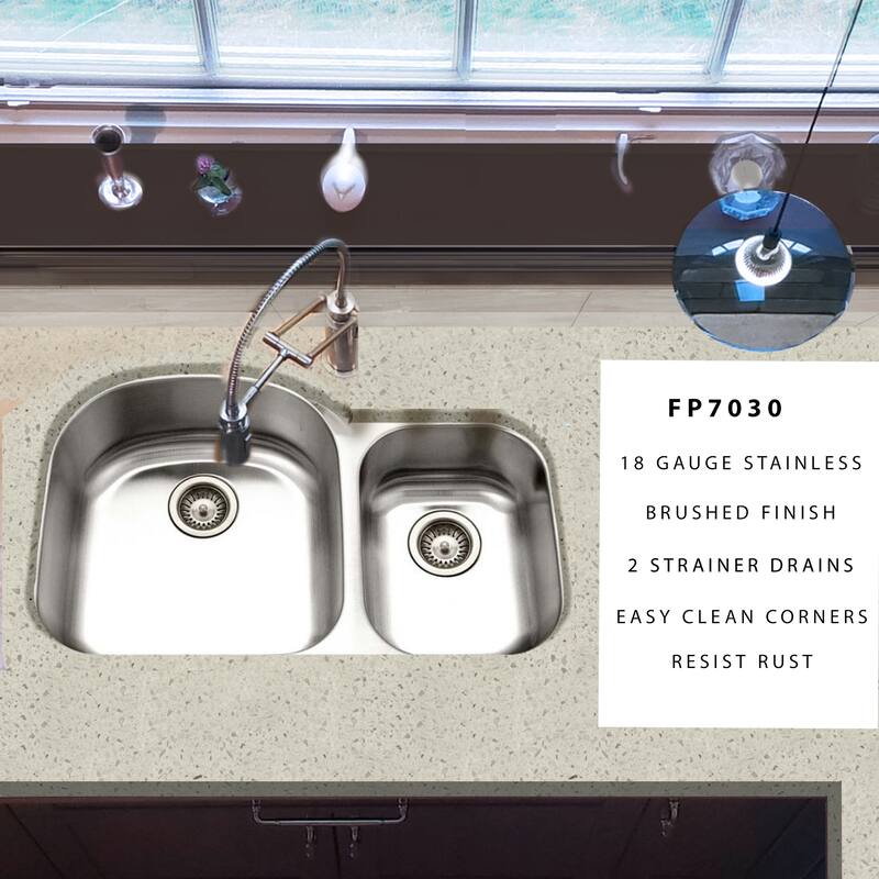 Highpoint Collection Stainless Steel Undermount 70/30 Ratio Double Bowl Kitchen Sink