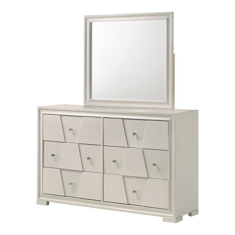 Furniture of America Watella Modern 2-Piece White Solid Wood 6-Drawer Dresser and Mirror Set