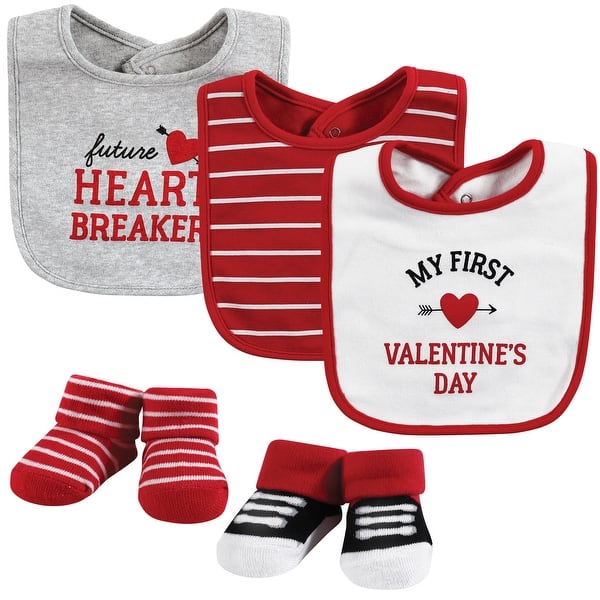 slide 1 of 1, Hudson Baby Infant Boy Cotton Bib and Sock Set, Valentine Heartbreaker, One Size - Valentine Heartbreaker - One Size One Size - Valentine Heartbreaker
