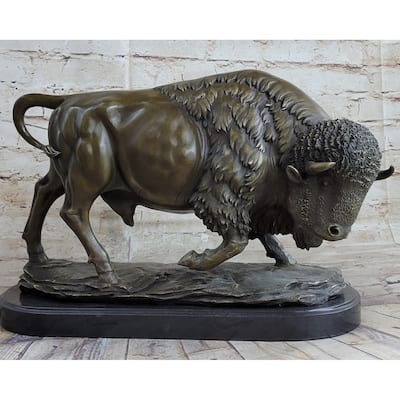 Large American Buffalo Bison Art Deco Sculpture Marble Base Figurine Figure Sale