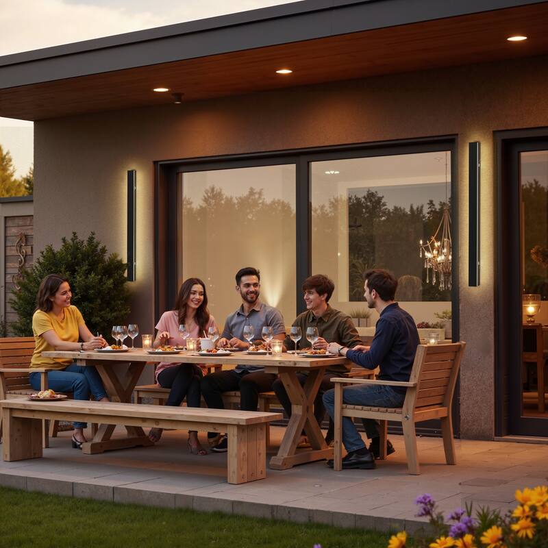 YANSUN Set of 2 Outdoor Wall Lights, 30W LED, 39.4" Black Modern Strip