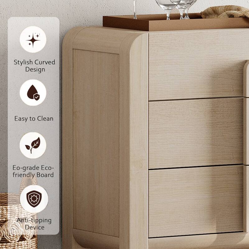 WAMPAT Wood Dresser For Bedroom, Mid Century Modern Chest Of Drawers With Storage, 9 Drawer Dresser With Curved Profile Design