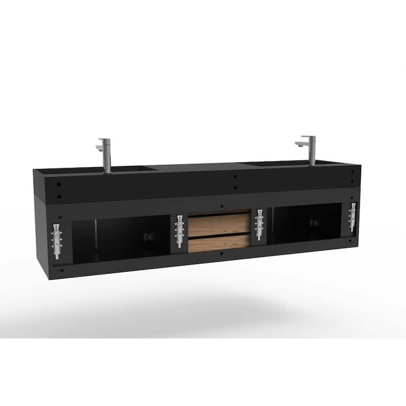 Amazon 72" Wall Mounted Bathroom Vanity Set w/ Black Top