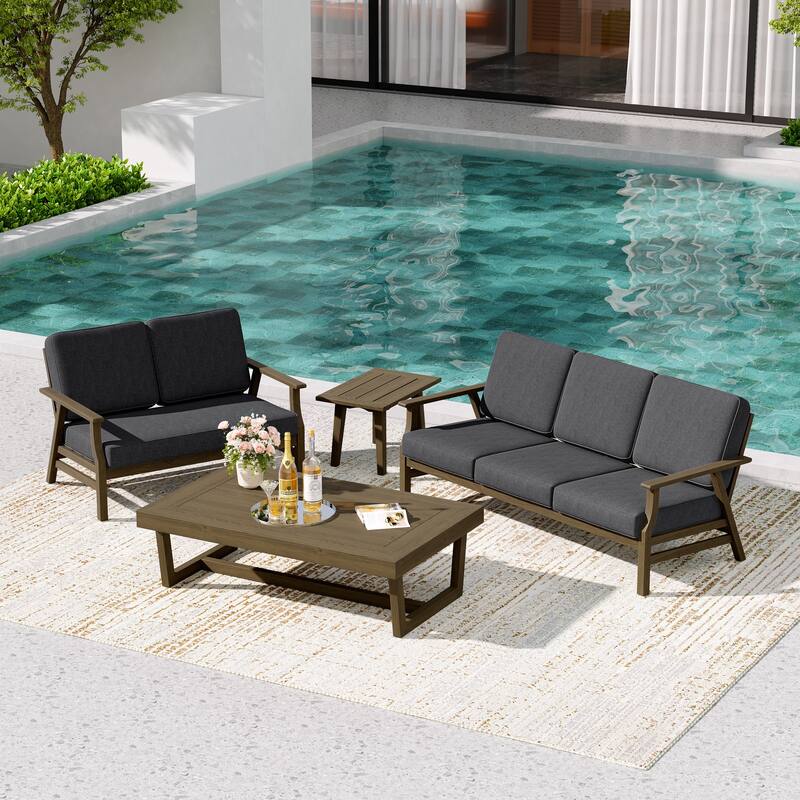 Teak Outdoor Seating Set with Daybed & Tables.