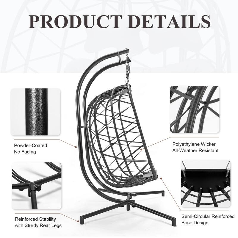 Oversized Outdoor Double Egg Hanging Chair with Cushions, 700 lbs Capacity Swing Chair for Indoor or Patio
