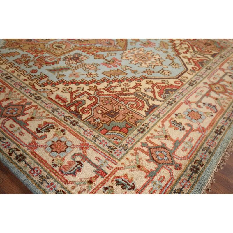Light Blue Heriz Serapi Area Rug Handmade Wool Carpet - 7'9"x 9'11"