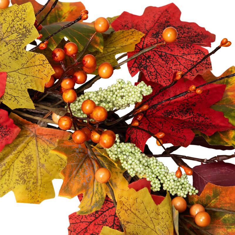 Leaves and Berries Artificial Fall Harvest Wreath - 20"