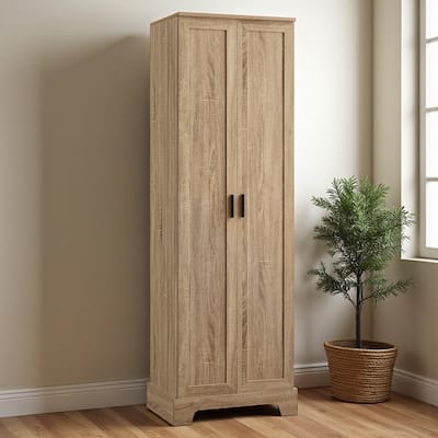 Storage Cabinet with Two Doors and Adjustable Shelf, Freestanding MDF Organizer for Bathroom or Office, Brown