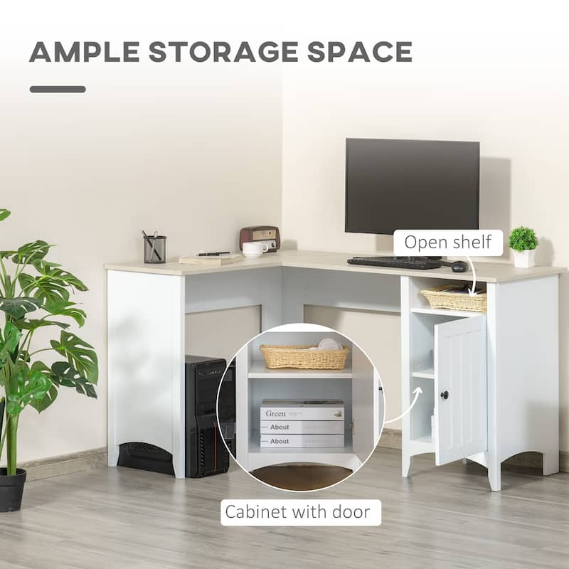 HOMCOM L-Shaped Computer Desk with Open Shelf and Storage Cabinet, Corner Writing Desk with Adjustable Shelf