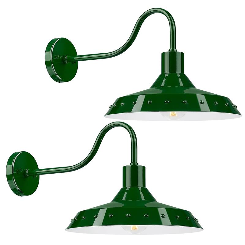 Gooseneck Barn Light, Exterior Wall Sconce(Set of 2) - Emerald Green