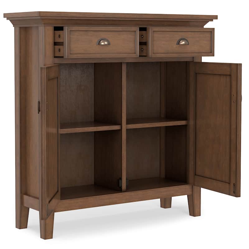 Wyndenhall Mansfield 36 inch Wide Solid Wood Transitional Entryway Storage Cabinet in Rustic Natural Aged Brown