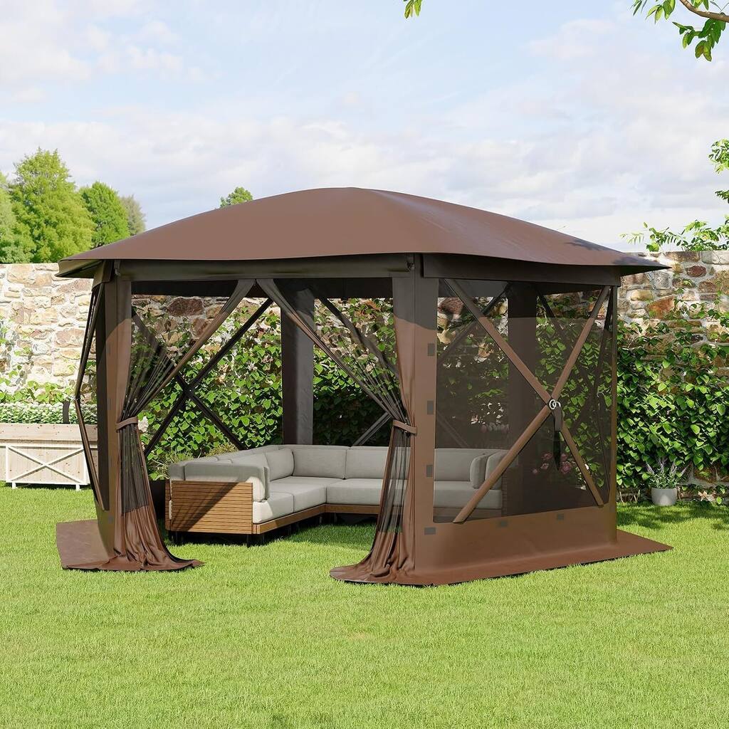 13FT Pop Up Gazebo Tent with 6 Removable Wind Panels for Outdoor Events, Camping, Patio, Backyard - N/A