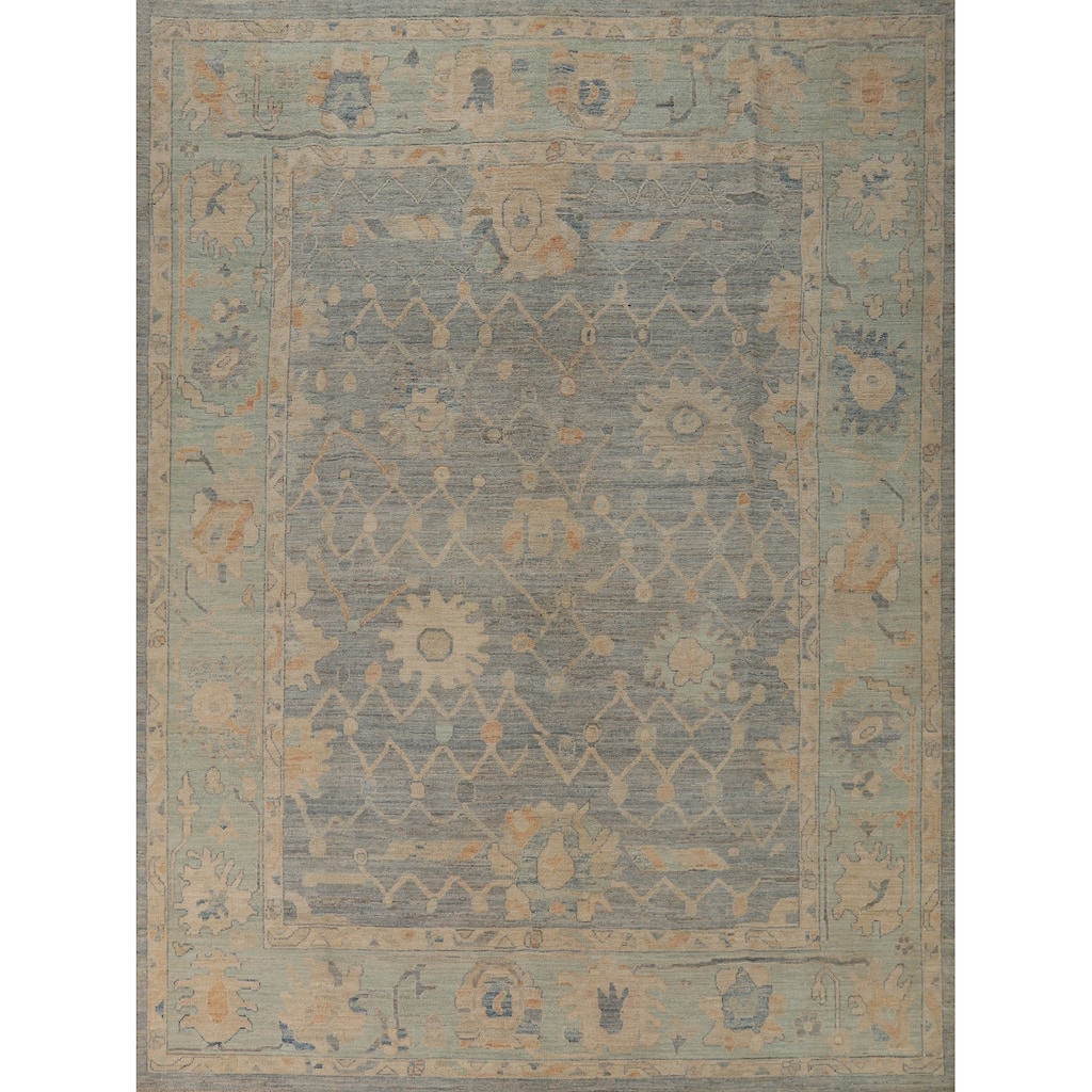 Vegetable Dye Blue Oushak Turkish Rug Handmade Oriental Wool Carpet - 8'3"x 10'2"