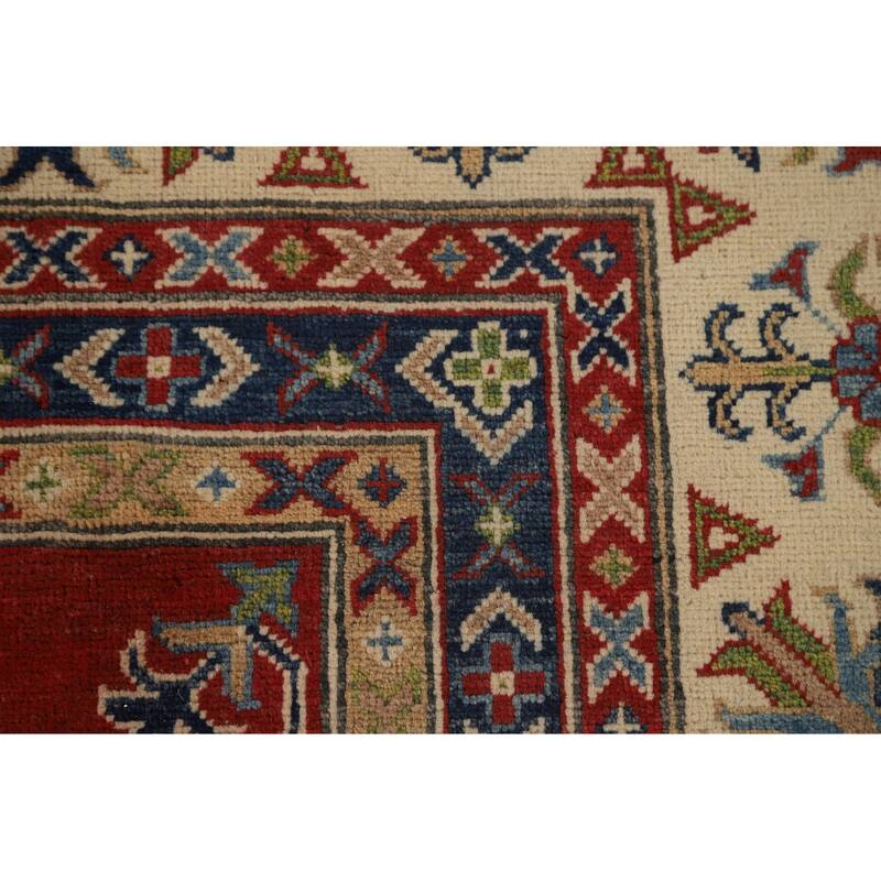 Red Geometric Kazak Oriental Large Area Rug Wool Carpet - 9'10" x 13'9"
