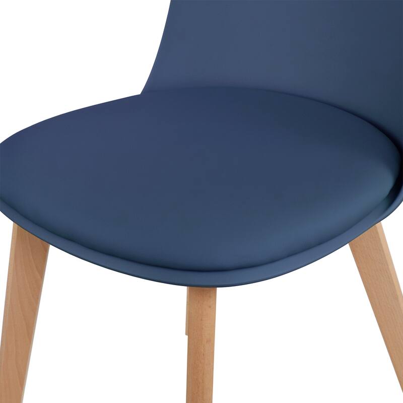 Set of 4 Plastic Dining Chairs Padded Cushion Faux Leather Wooden Legs For Kitchen Waiting Room Outdoor Party