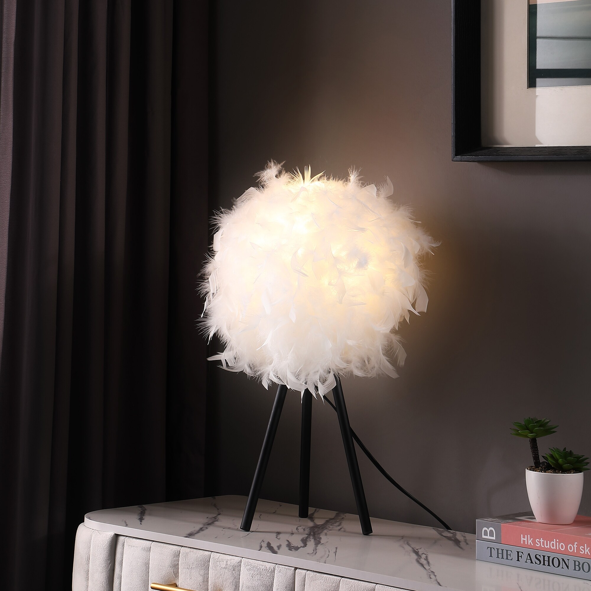 Soft Feather Shade Modern Tripod Metal Table Lamp On Sale Bed Bath Beyond 37564484