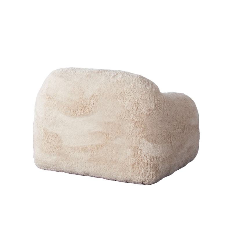 Accent Lounging Chair, Natural White Faux Fur, 44 Inch Solid Wood Frame