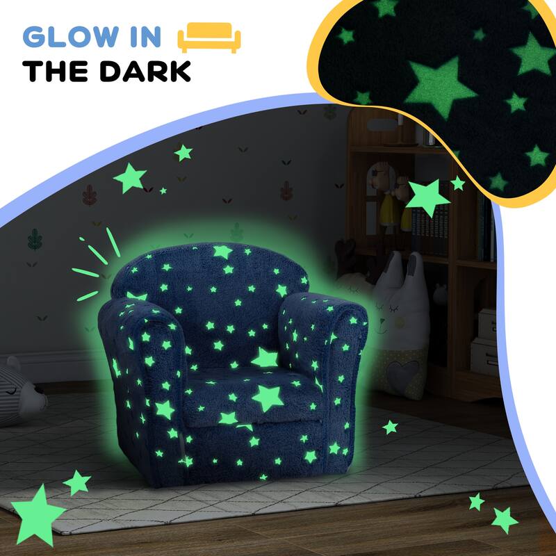 Blue Kids Sofa with Glow in the Dark Stars and Foam Cushion Wooden Frame for Toddlers 18-36 Months - 19.7" W x 15.4" D x 17.3" H