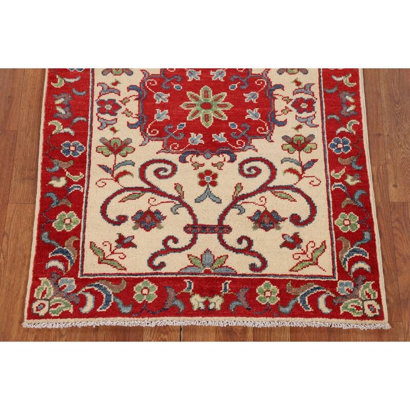 Kazak Accent Rug Hand-Knotted Floral Wool Carpet - 2'8" x 3'9"