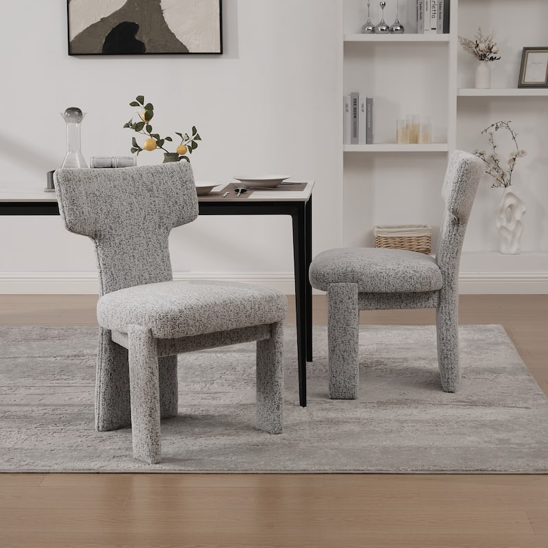 Upholstered Chenille Dining Chair with Rubberwood Legs and Armless Curved Back,Set of 2