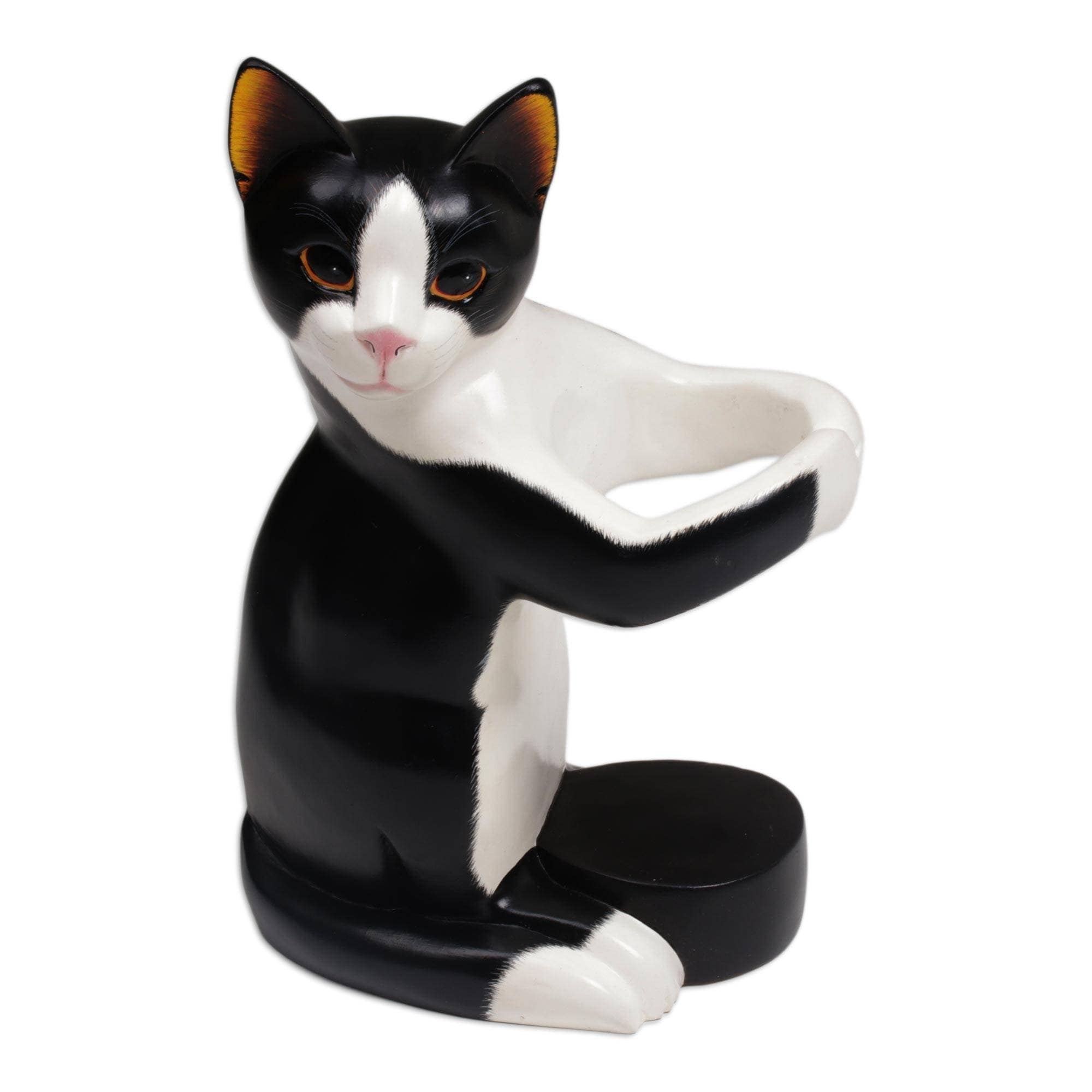Handmade Kitty Clasp Wood wine bottle holder (Indonesia)