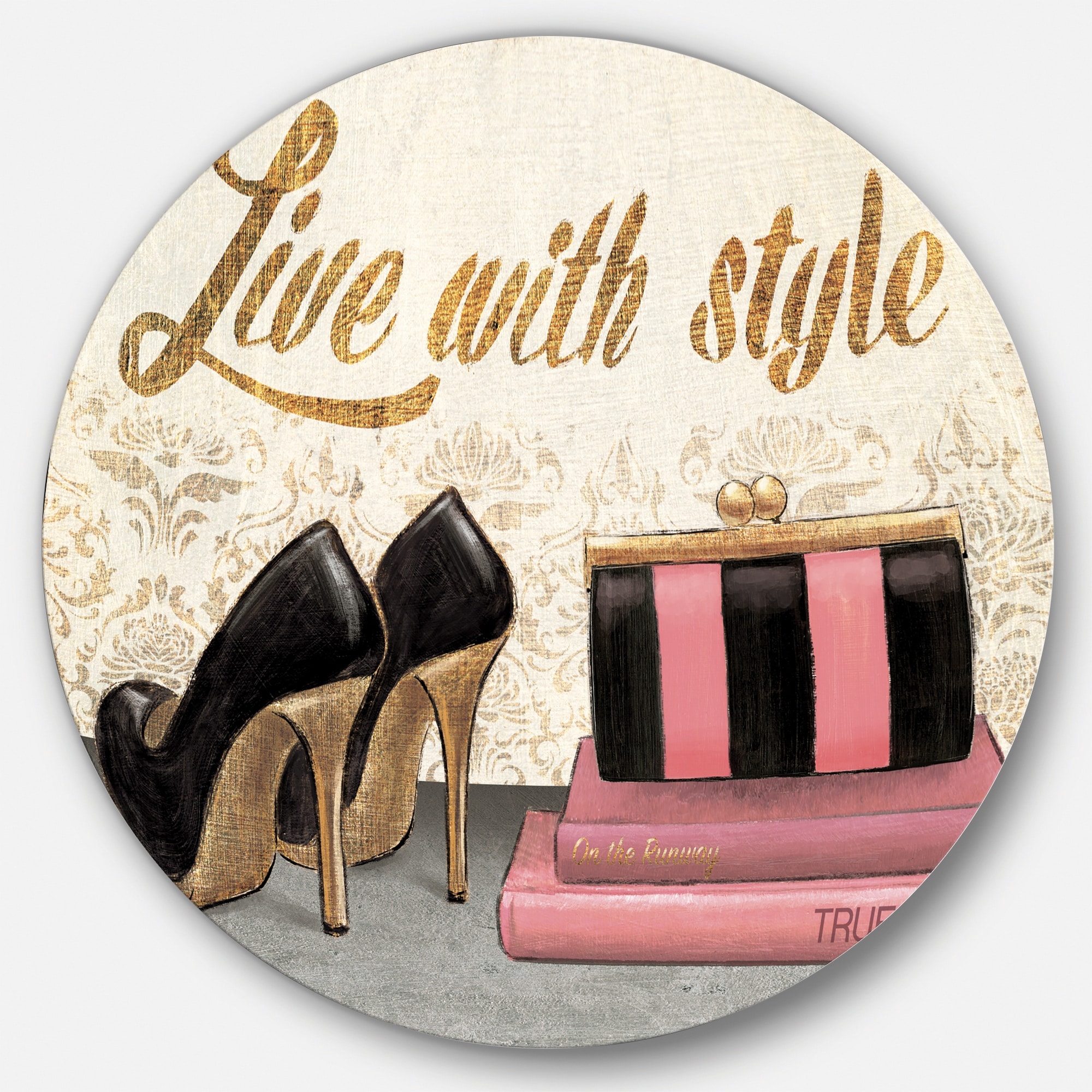 Designart 'Gold Fabulous Life Style II' Glam Metal Circle Wall Art