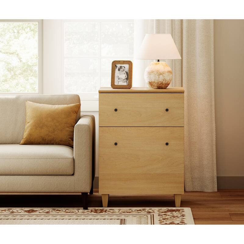 Living Room End Side Table with Drawer and Door, 23.6x15.3x32.4