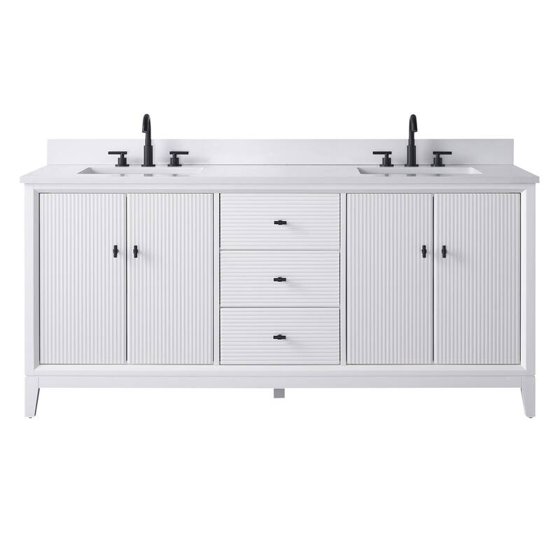 Vanity Art 72" Freestanding Bathroom Vanity with Engineered Marble Top and Sinks