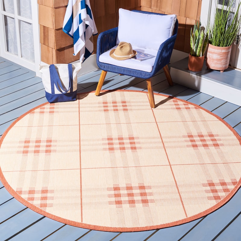 SAFAVIEH Courtyard Jacqui Indoor/ Outdoor Waterproof Patio Backyard Rug - 6'7" Round - Natural/Terra