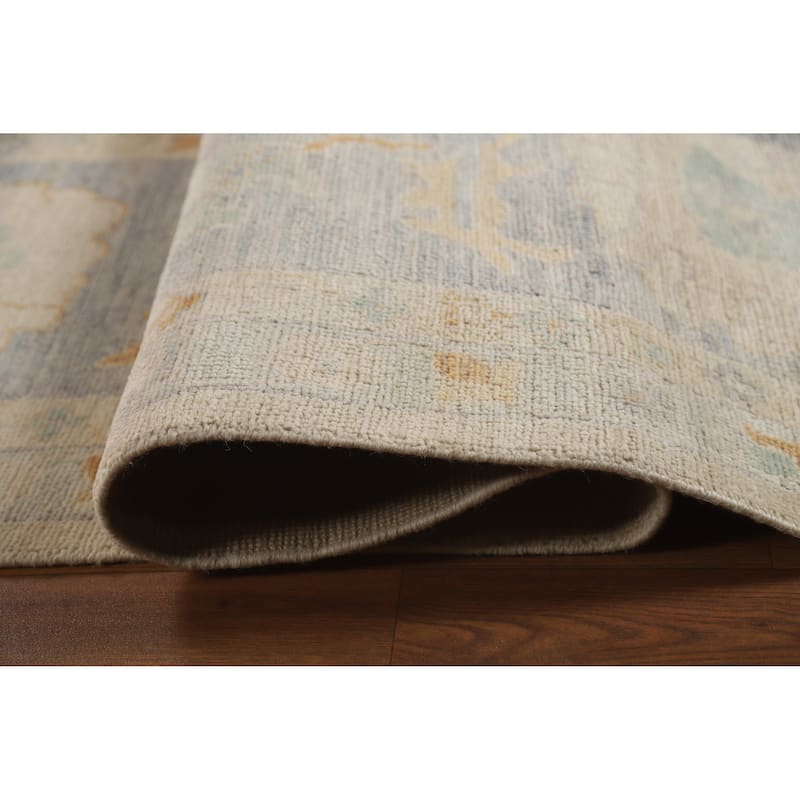 Hand Knotted Oriental 100% Wool Carpet Transitional All-Over Beige & Ivories Oushak Area Rug - 13' 8'' X 9' 10''