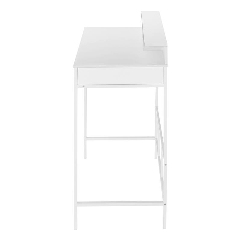 Modern Standing Computer Desk with Hutch and Storage Shelves, Sleek Metal Legs for Home Office or Study