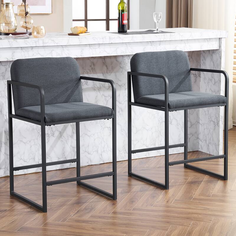 Bar Stools Set of 2, Counter Height Bar Stools with Padded Seat, Kitchen Island Chairs with Armrests and Metal Frame