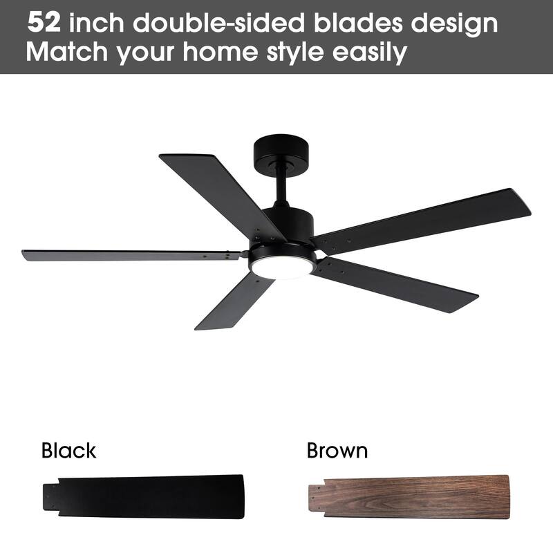 52" Modern Black Wood 5-blade Ceiling Fan with Light and Remote Control