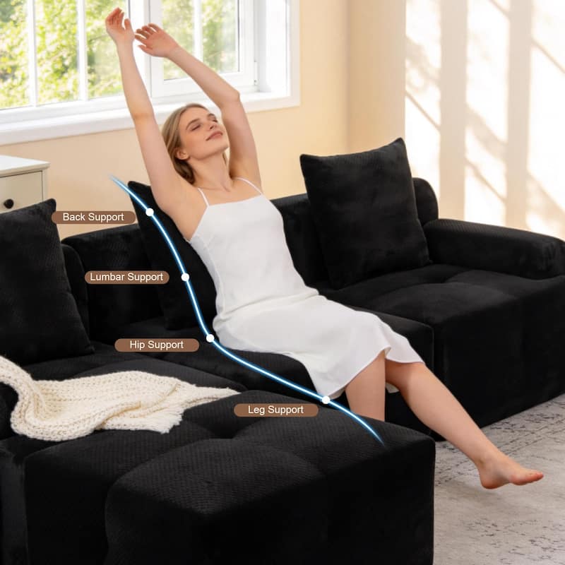 104" L-Shaped Sectional Sofa with Ottoman, No Assembly Required