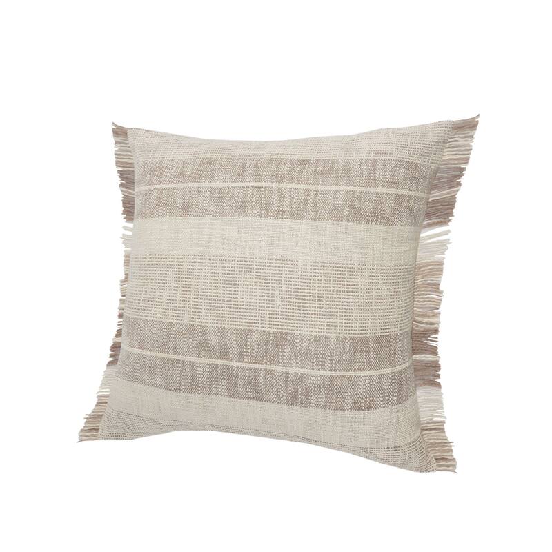 20" Tan and Beige Farmhouse Striped Square Throw Pillow