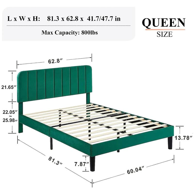 Javlergo Upholstered Platform Bed Frames with Height Adjustable Headboard, Sturdy Wooden Slats/Noise-free