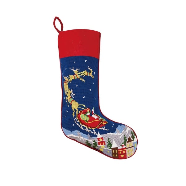 slide 2 of 2, Santa and Reindeer Embroidered Needlepoint Stocking - 11"x18"