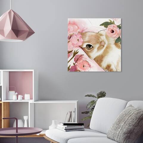 Oliver Gal 'Floral Hare' Animals Wall Art Canvas Print Farm Animals - Pink, Brown