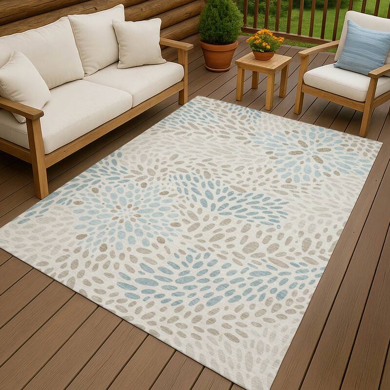 Machine Washable Indoor/ Outdoor Modern Genoa Chantille Rug - Ivory - 8' x 10'